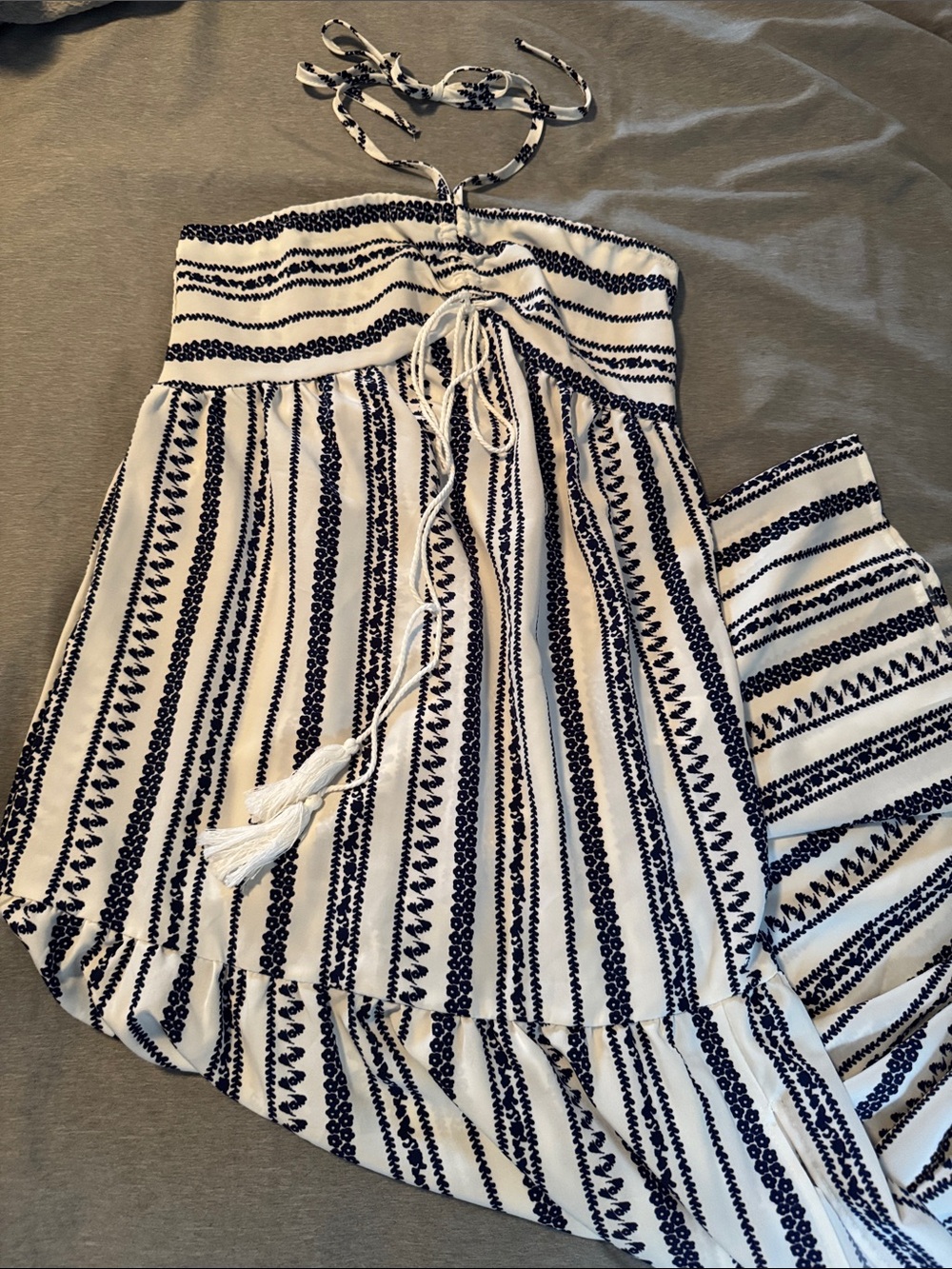 Striped navy and White Halter Maxi Dress